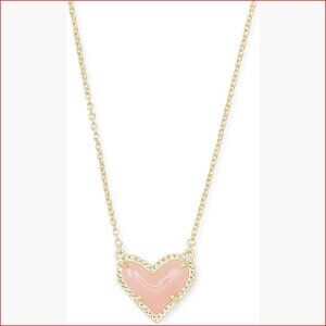 Gold-Plated Brass Heart Pendant Necklace with Rose Quartz Stone